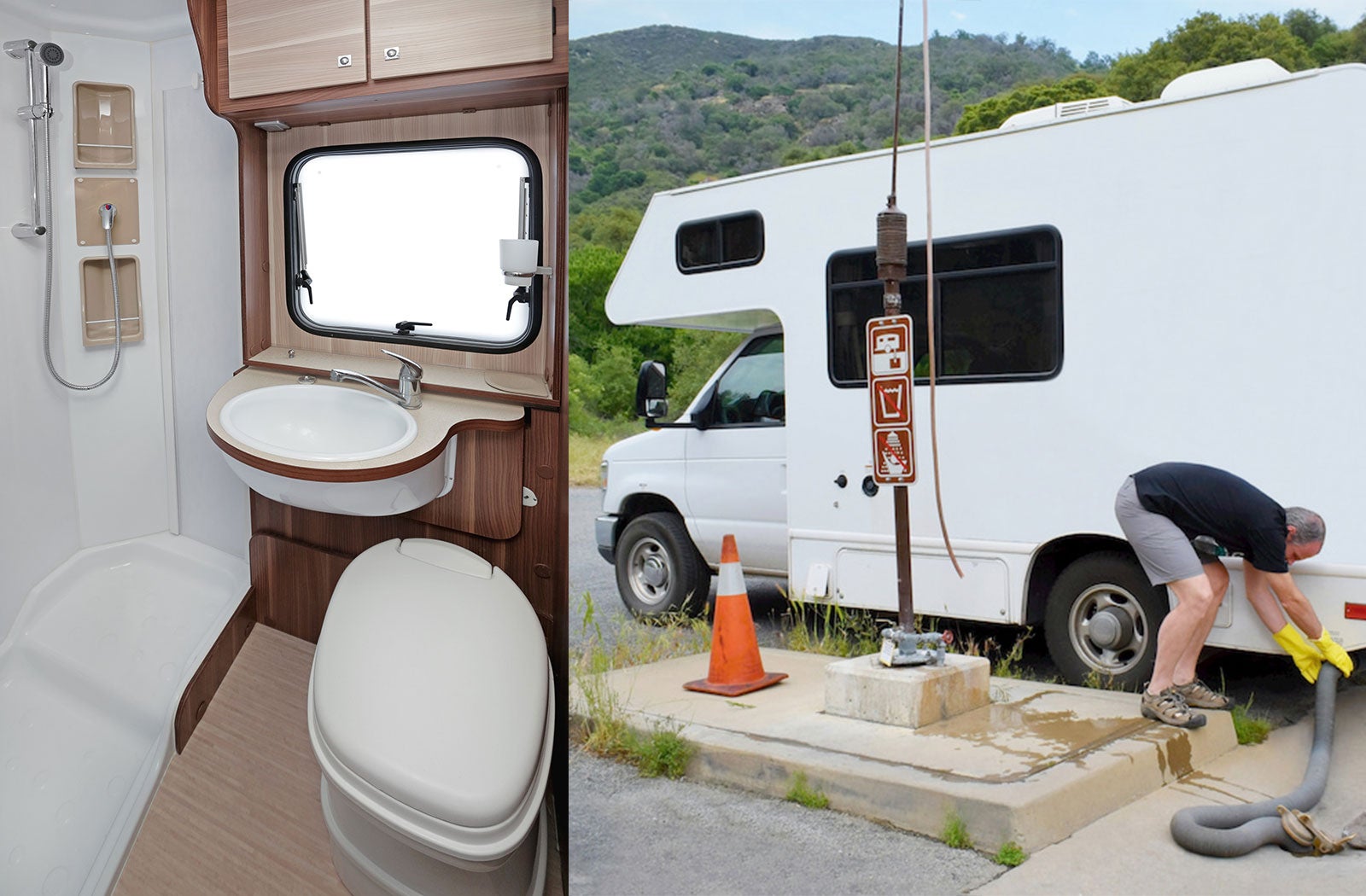 Portable RV/camper toilet and holding tank setup in Dexter, Missouri