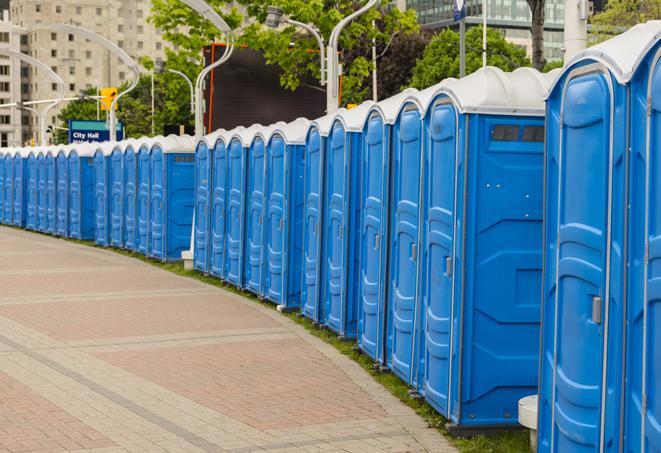 Seasonal porta potty units set up at a Dexter, Missouri venue