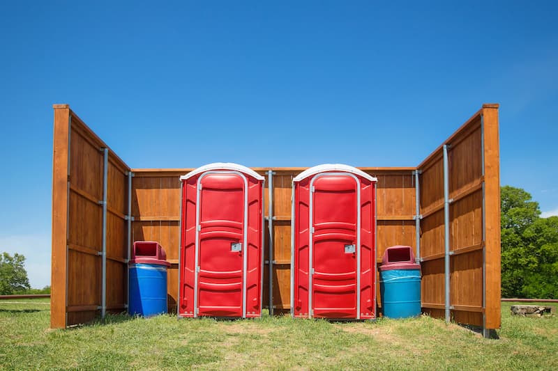 Short-term porta potty units staged for delivery in Dexter, Missouri